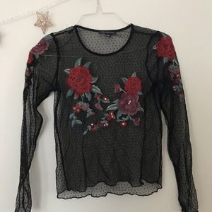 Black lace top with flowers